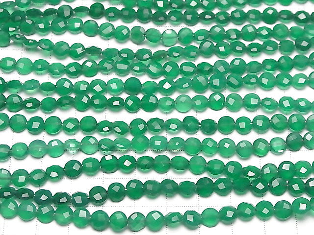 [Video] High Quality Green Onyx AAA Faceted Coin 6 x 6 x 4 mm half or 1 strand (apr x 6 inch / 16 cm)