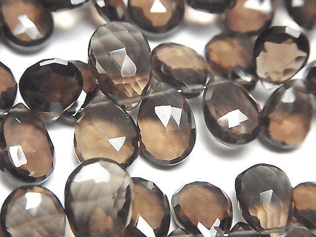 [Video] High Quality Smoky Quartz AAA Pear shape  Faceted Briolette  half or 1strand beads (aprx.7inch/18cm)