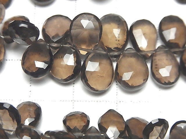 [Video] High Quality Smoky Quartz AAA Pear shape  Faceted Briolette  half or 1strand beads (aprx.7inch/18cm)