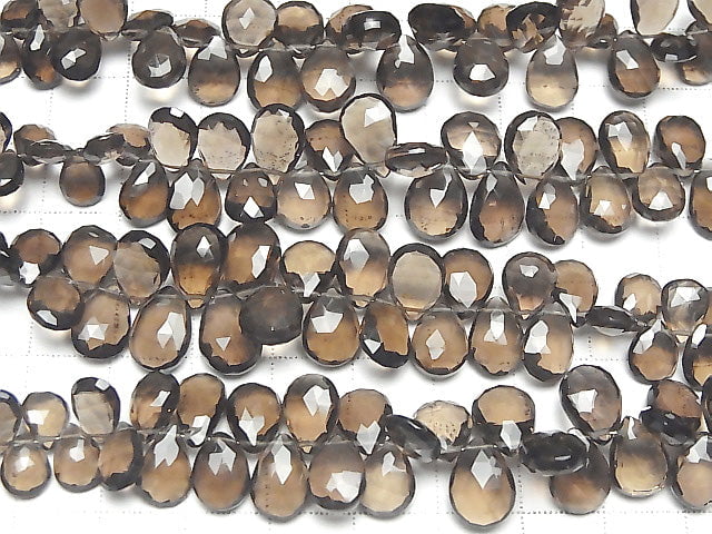 [Video] High Quality Smoky Quartz AAA Pear shape  Faceted Briolette  half or 1strand beads (aprx.7inch/18cm)