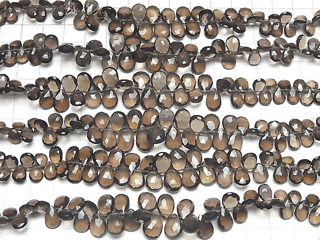 [Video] High Quality Smoky Quartz AAA Pear shape  Faceted Briolette  half or 1strand beads (aprx.7inch/18cm)
