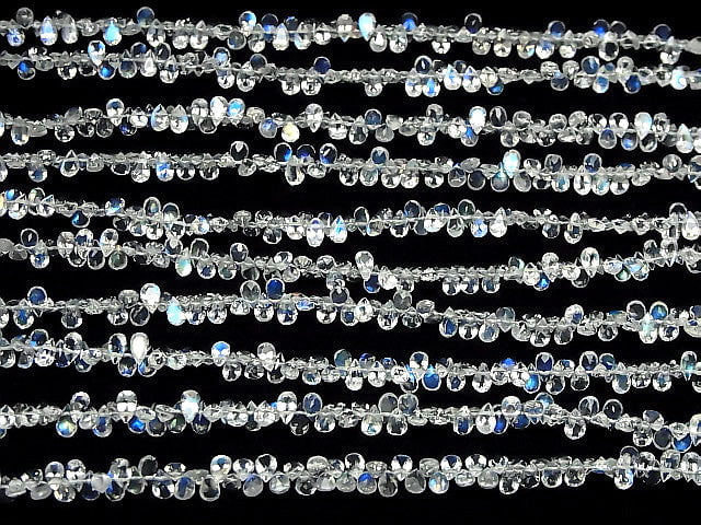 [Video] High Quality Rainbow Moonstone AAA Pear shape Faceted half or 1strand beads (aprx.7inch / 19cm)