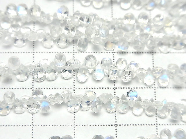 [Video] High Quality Rainbow Moonstone AAA Pear shape Faceted half or 1strand beads (aprx.7inch / 19cm)