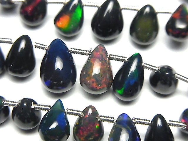 [Video]High Quality Ethiopian Black Opal AAA Drop (Smooth) 1strand beads (aprx.7inch/18cm)