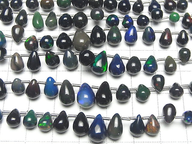 [Video]High Quality Ethiopian Black Opal AAA Drop (Smooth) 1strand beads (aprx.7inch/18cm)