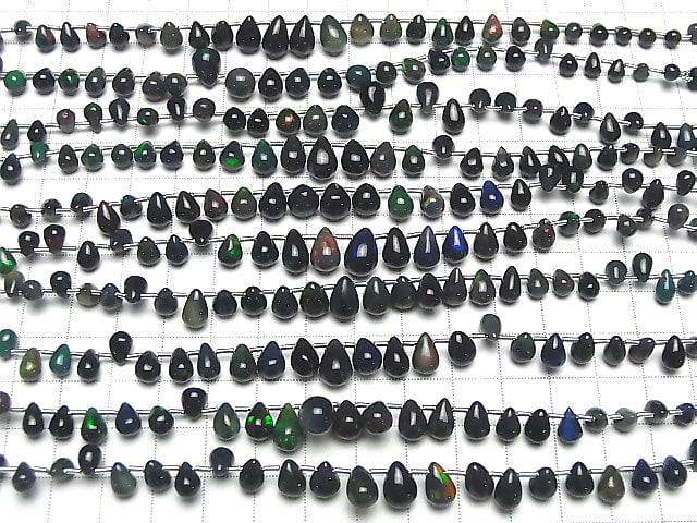 [Video]High Quality Ethiopian Black Opal AAA Drop (Smooth) 1strand beads (aprx.7inch/18cm)