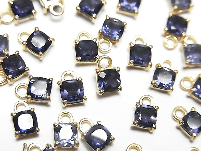 [Video]High Quality Iolite AAA Bezel Setting Square Faceted 4x4mm 18KGP 2pcs