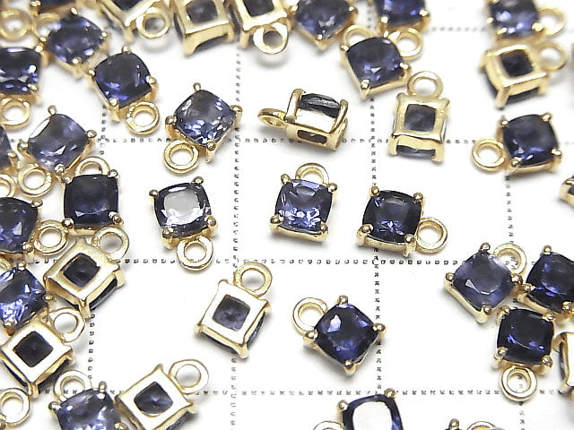 [Video]High Quality Iolite AAA Bezel Setting Square Faceted 4x4mm 18KGP 2pcs