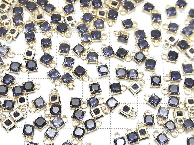 [Video]High Quality Iolite AAA Bezel Setting Square Faceted 4x4mm 18KGP 2pcs