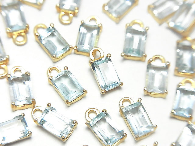 [Video]High Quality Sky Blue Topaz AAA Bezel Setting Rectangle Faceted 6x4mm 18KGP 2pcs