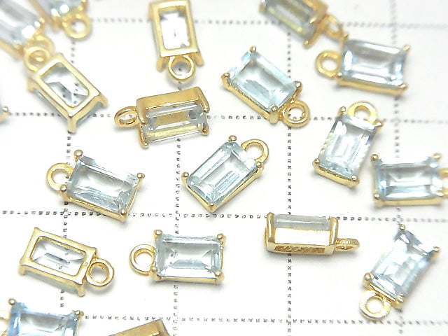 [Video]High Quality Sky Blue Topaz AAA Bezel Setting Rectangle Faceted 6x4mm 18KGP 2pcs