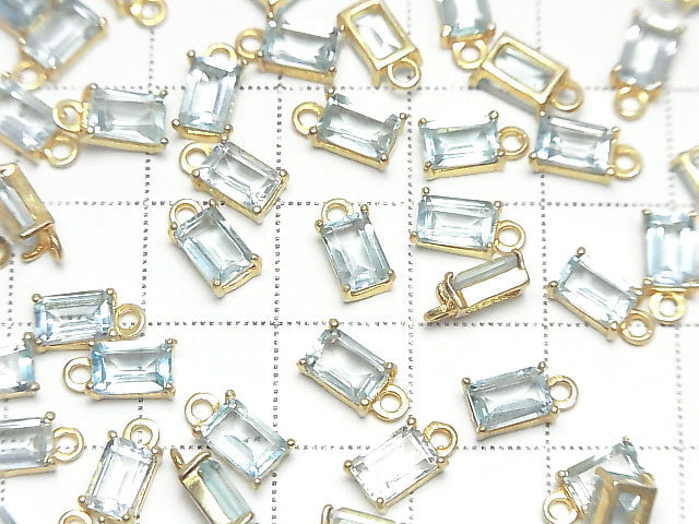 [Video]High Quality Sky Blue Topaz AAA Bezel Setting Rectangle Faceted 6x4mm 18KGP 2pcs