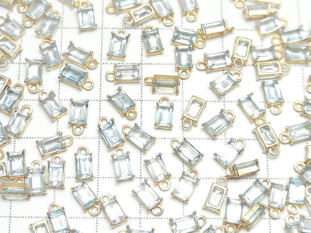 [Video]High Quality Sky Blue Topaz AAA Bezel Setting Rectangle Faceted 6x4mm 18KGP 2pcs
