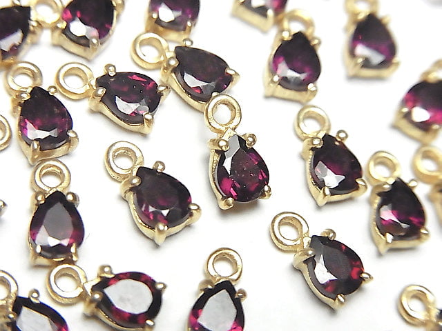 [Video]High Quality Rhodolite Garnet AAA Bezel Setting Pear shape Faceted 5x4mm 18KGP 2pcs
