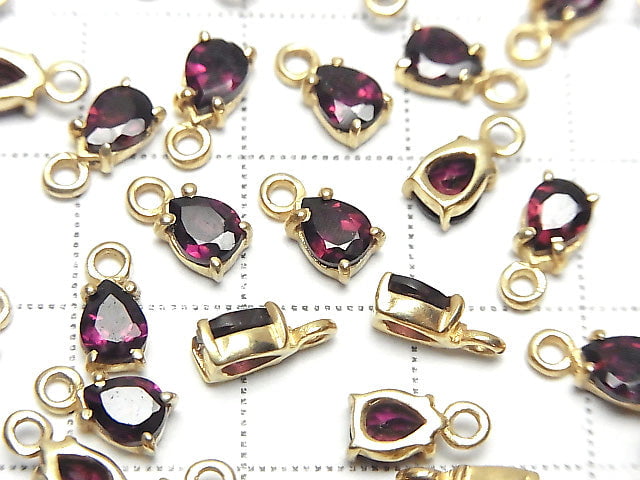 [Video]High Quality Rhodolite Garnet AAA Bezel Setting Pear shape Faceted 5x4mm 18KGP 2pcs