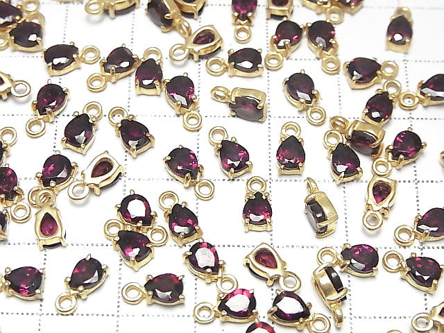 [Video]High Quality Rhodolite Garnet AAA Bezel Setting Pear shape Faceted 5x4mm 18KGP 2pcs