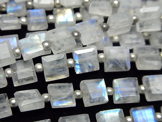 [Video]High Quality Rainbow Moonstone AA++ Faceted Square 1strand beads (aprx.7inch/19cm)