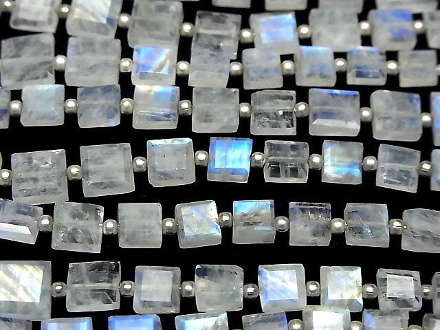 [Video]High Quality Rainbow Moonstone AA++ Faceted Square 1strand beads (aprx.7inch/19cm)