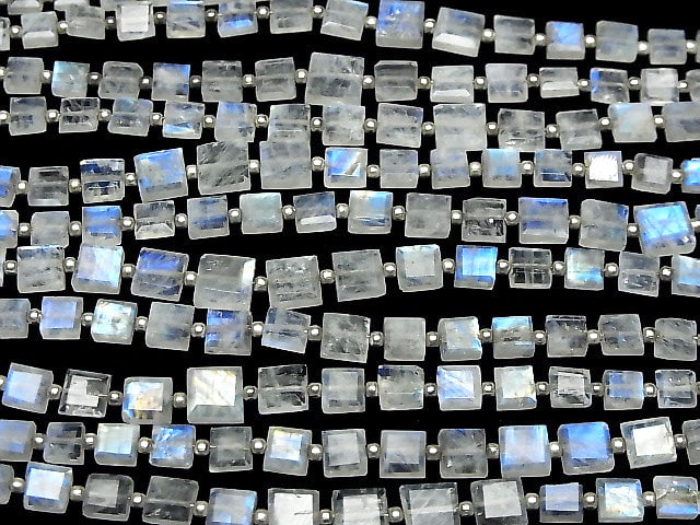 [Video]High Quality Rainbow Moonstone AA++ Faceted Square 1strand beads (aprx.7inch/19cm)