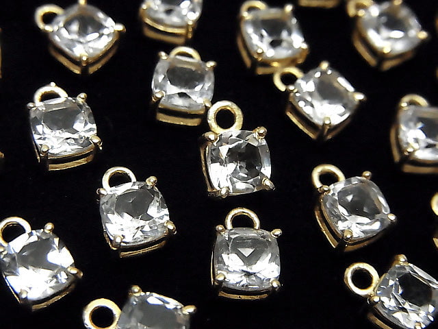 [Video]High Quality White Topaz AAA Bezel Setting Square Faceted 5x5mm 18KGP 2pcs