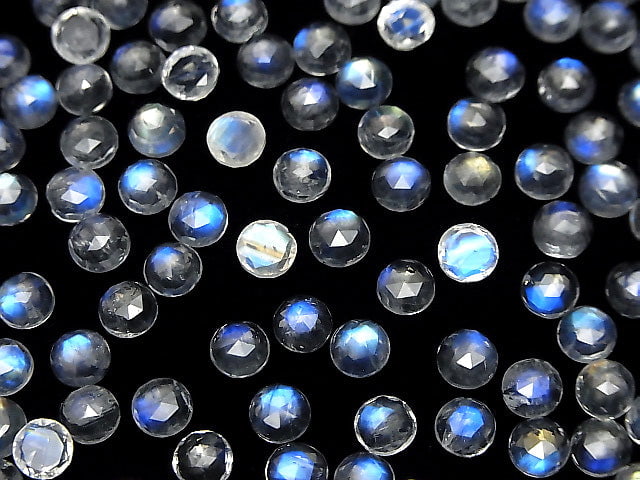 [Video] High Quality Rainbow Moonstone AAA- Round Rose Cut 5x5x2.5mm 4pcs
