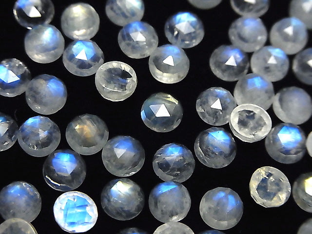 [Video] High Quality Rainbow Moonstone AAA- Round Rose Cut 6x6x3mm 3pcs