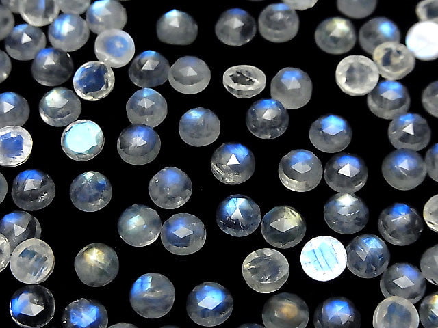 [Video] High Quality Rainbow Moonstone AAA- Round Rose Cut 6x6x3mm 3pcs