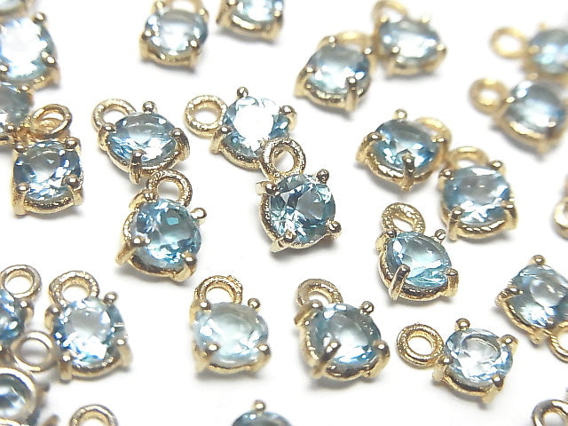 [Video]High Quality Swiss Blue Topaz AAA Bezel Setting Round Faceted 4x4mm 18KGP 2pcs