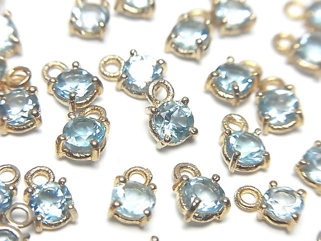[Video]High Quality Swiss Blue Topaz AAA Bezel Setting Round Faceted 4x4mm 18KGP 2pcs