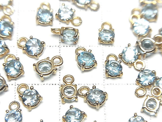 [Video]High Quality Swiss Blue Topaz AAA Bezel Setting Round Faceted 4x4mm 18KGP 2pcs
