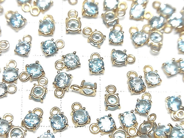 [Video]High Quality Swiss Blue Topaz AAA Bezel Setting Round Faceted 4x4mm 18KGP 2pcs