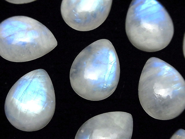 [Video] Rainbow Moonstone AA++ Pear shape Cabochon 20x15mm 2pcs