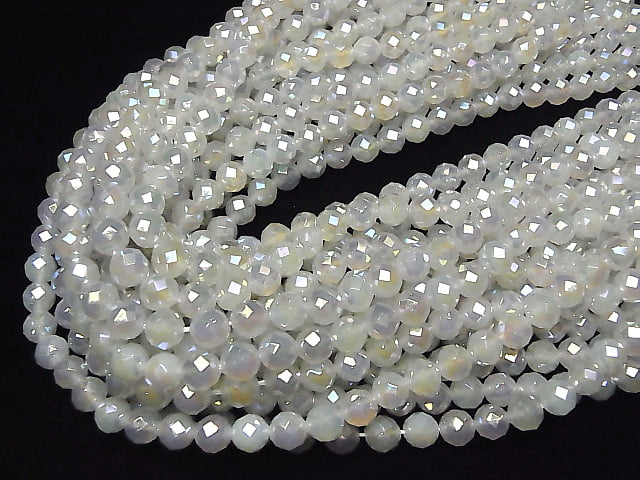 1strand $8.79! Flash, White Chalcedony 64Faceted Round 8mm 1strand beads (aprx.15inch / 38cm)