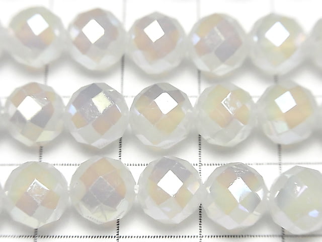 1strand $8.79! Flash, White Chalcedony 64Faceted Round 8mm 1strand beads (aprx.15inch / 38cm)