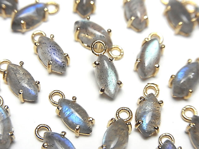 [Video] High Quality Labradorite AAA Bezel Setting Marquise 8x4mm 18KGP  4pcs