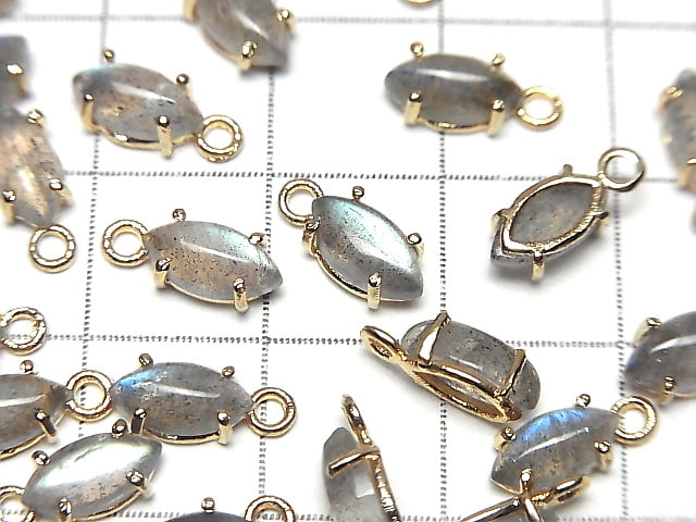 [Video] High Quality Labradorite AAA Bezel Setting Marquise 8x4mm 18KGP  4pcs