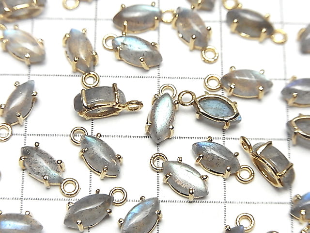 [Video] High Quality Labradorite AAA Bezel Setting Marquise 8x4mm 18KGP  4pcs