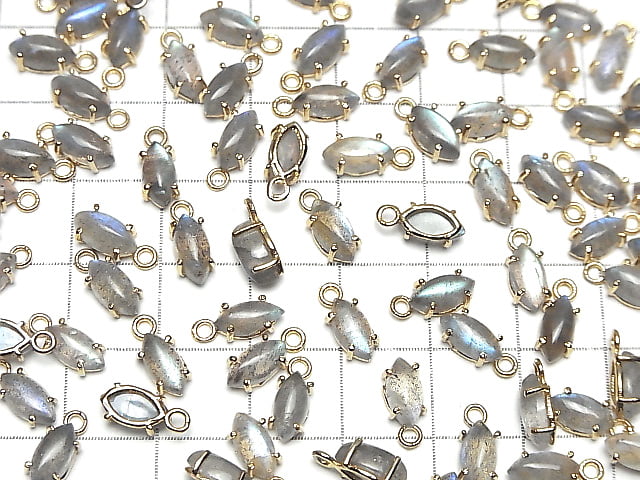 [Video] High Quality Labradorite AAA Bezel Setting Marquise 8x4mm 18KGP  4pcs