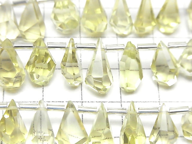 [Video]High Quality Lemon Quartz AAA Rough Drop Faceted Briolette [S size] 1strand (18pcs )