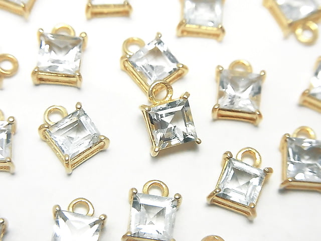 [Video]High Quality Aquamarine AAA Bezel Setting Square Faceted 6x6mm 18KGP 2pcs