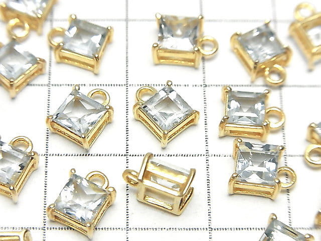 [Video]High Quality Aquamarine AAA Bezel Setting Square Faceted 6x6mm 18KGP 2pcs