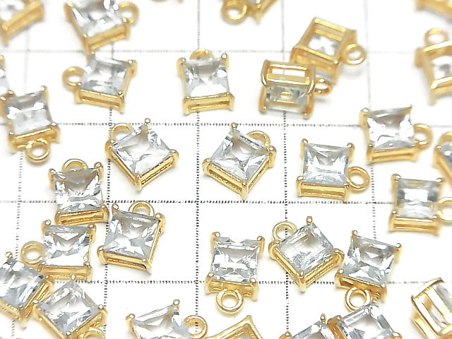 [Video]High Quality Aquamarine AAA Bezel Setting Square Faceted 6x6mm 18KGP 2pcs