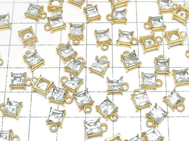 [Video]High Quality Aquamarine AAA Bezel Setting Square Faceted 6x6mm 18KGP 2pcs
