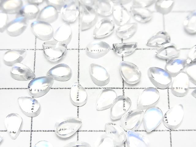 [Video] High Quality Rainbow Moonstone AAAA Pear Shape Cabochon 6x4mm 3pcs