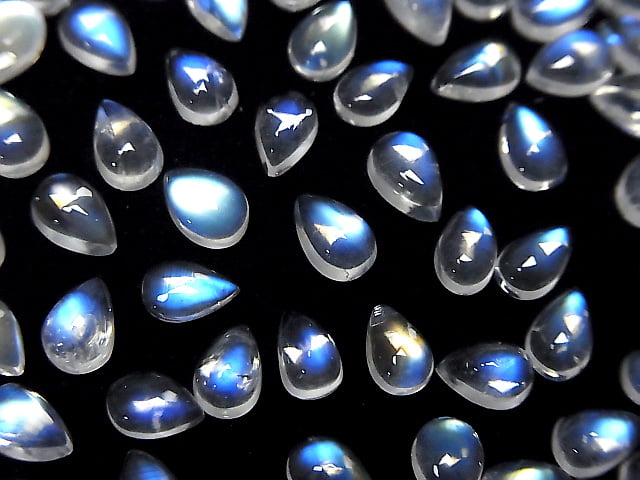 [Video] High Quality Rainbow Moonstone AAAA Pear Shape Cabochon 6x4mm 3pcs