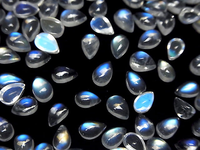 [Video] High Quality Rainbow Moonstone AAAA Pear Shape Cabochon 6x4mm 3pcs