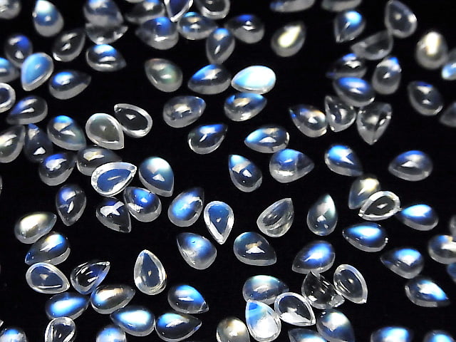 [Video] High Quality Rainbow Moonstone AAAA Pear Shape Cabochon 6x4mm 3pcs