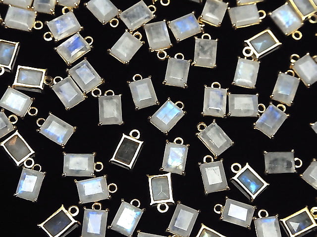 [Video]High Quality Rainbow Moonstone AA++ Bezel Setting Rectangle Faceted 9x7mm 18KGP 2pcs