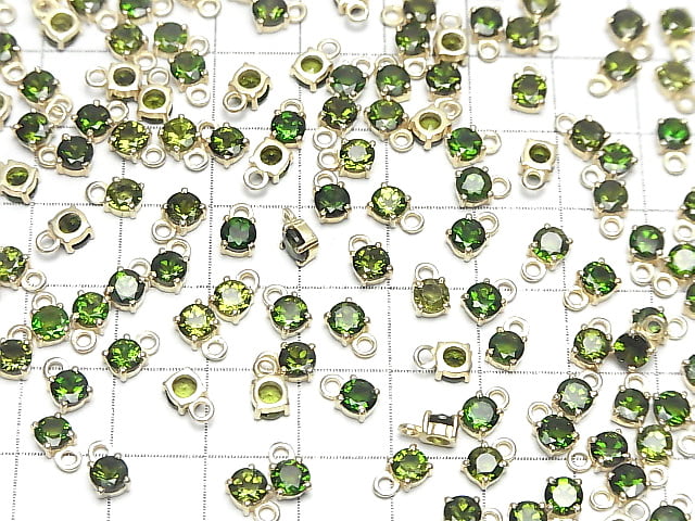 [Video]High Quality Chrome Diopside AAA Bezel Setting Round Faceted 4x4mm 18KGP 4pcs