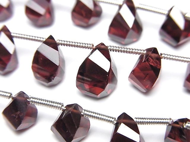 [Video] High Quality Mozambique Garnet AAA- Drop 4Faceted Twist Faceted Briolette half or 1strand (20pcs)